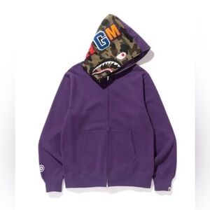 BAPE A Bathing Ape Shark Purple Full Zip Hoodie Sweater Size 2XL New Authentic
